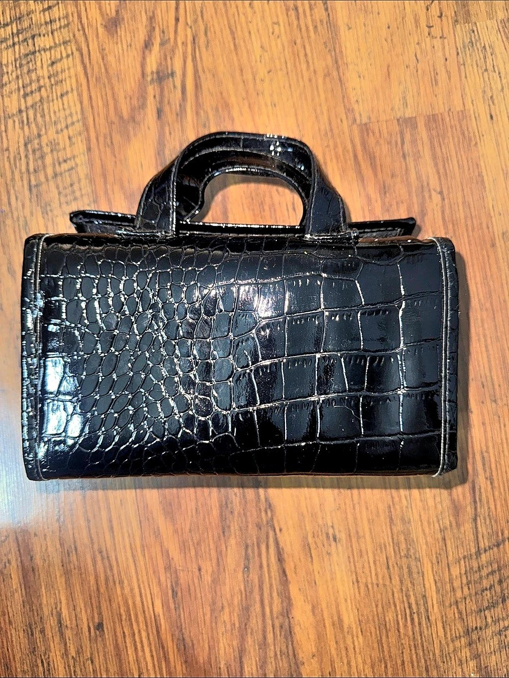 Joy Mangano Black Crocodile-Embossed Cosmetics Bag Valet 45.T